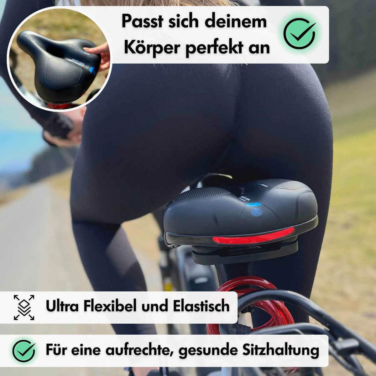 Sillín para bicicleta con espuma viscoelástica para alivio de la presión - Negro