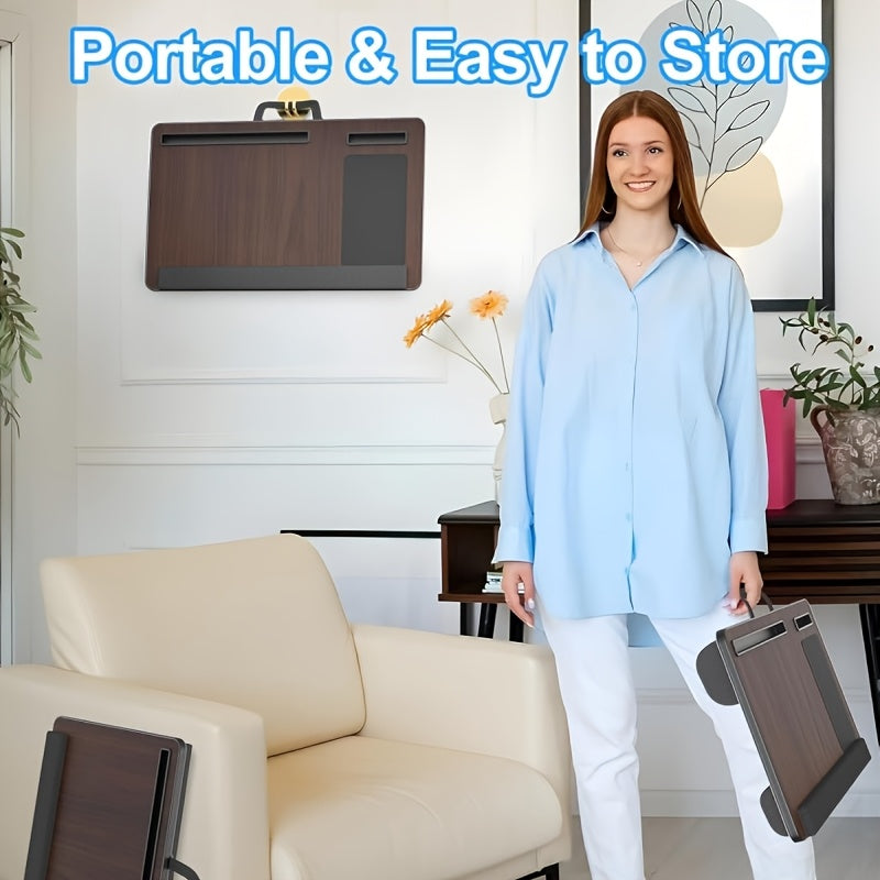 Soporte ergonómico para ordenador portátil con reposamuñecas y ranuras para dispositivos
