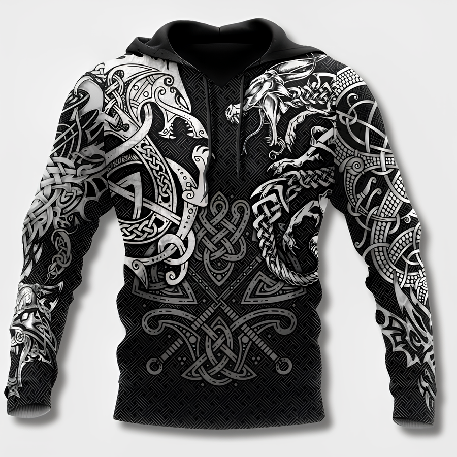 Sudadera con capucha de algodón para hombre de estilo vikingo