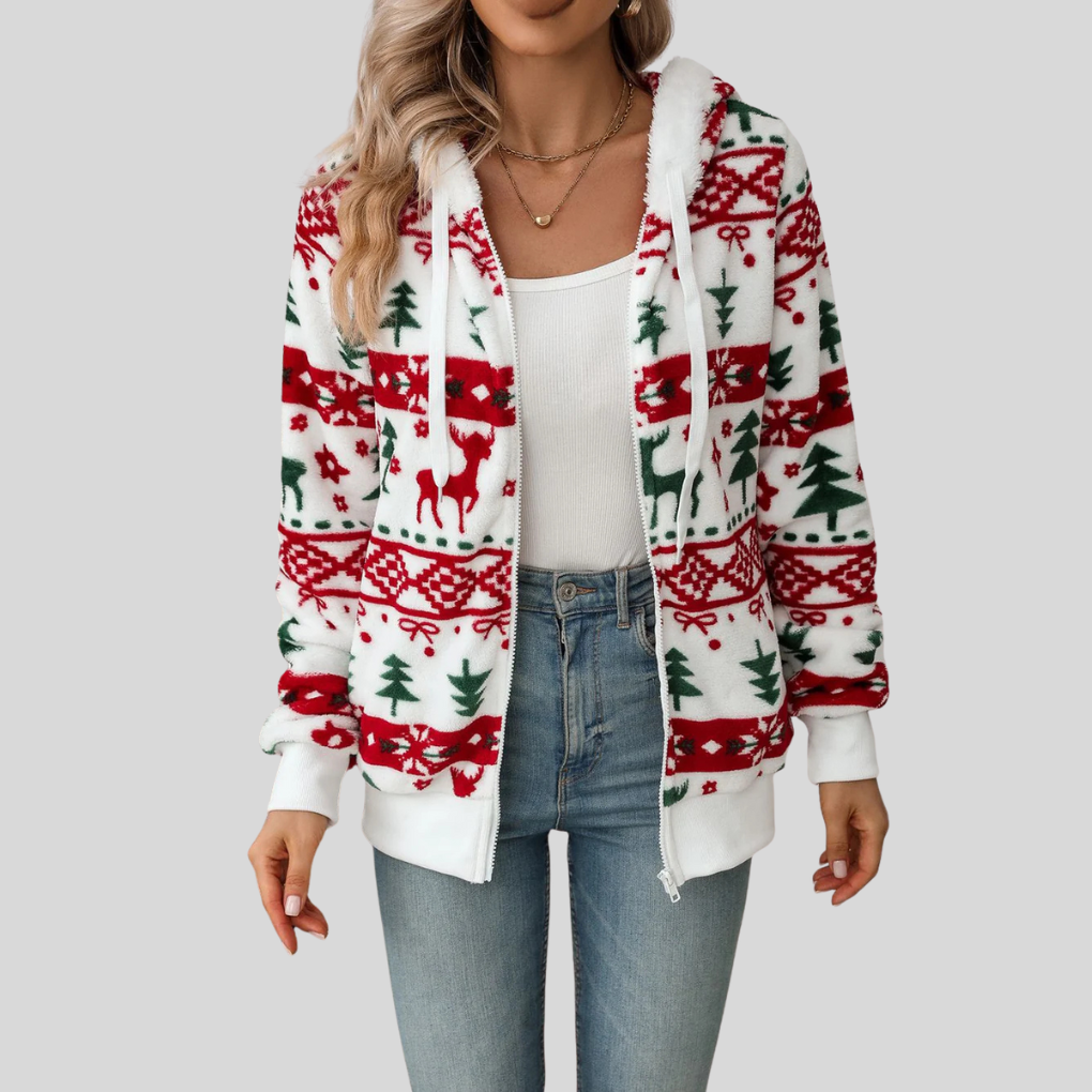 Sudadera con capucha para mujer con estampado navideño