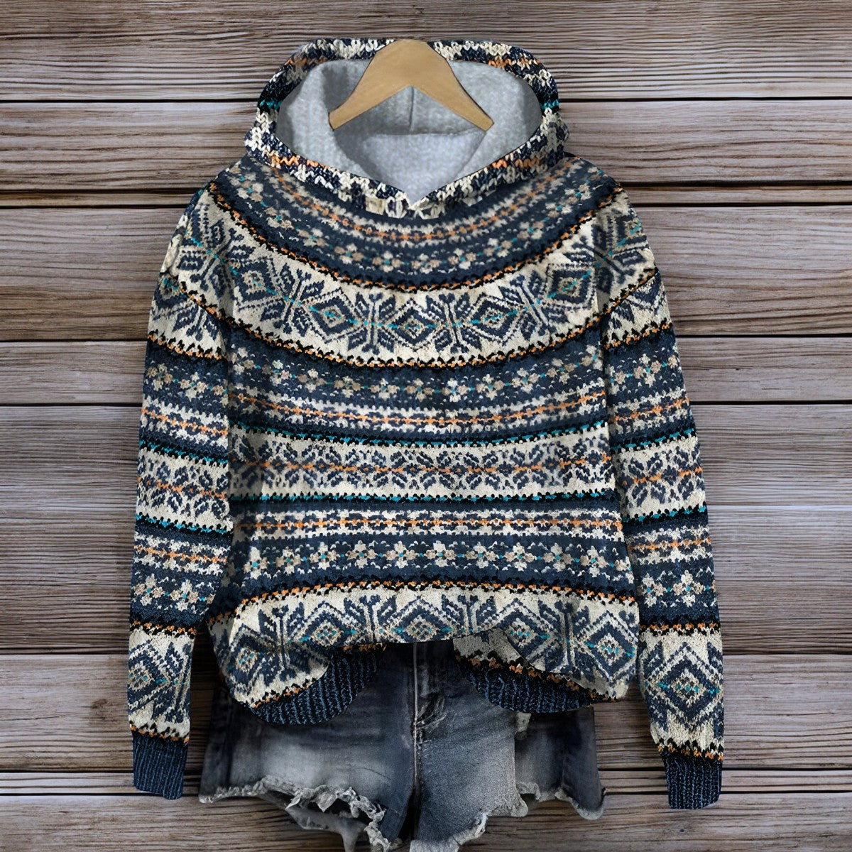 Sudadera de punto con capucha estilo islandés para invierno
