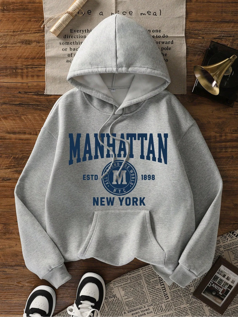 Sudadera informal para mujer con estampado de letras – Azul