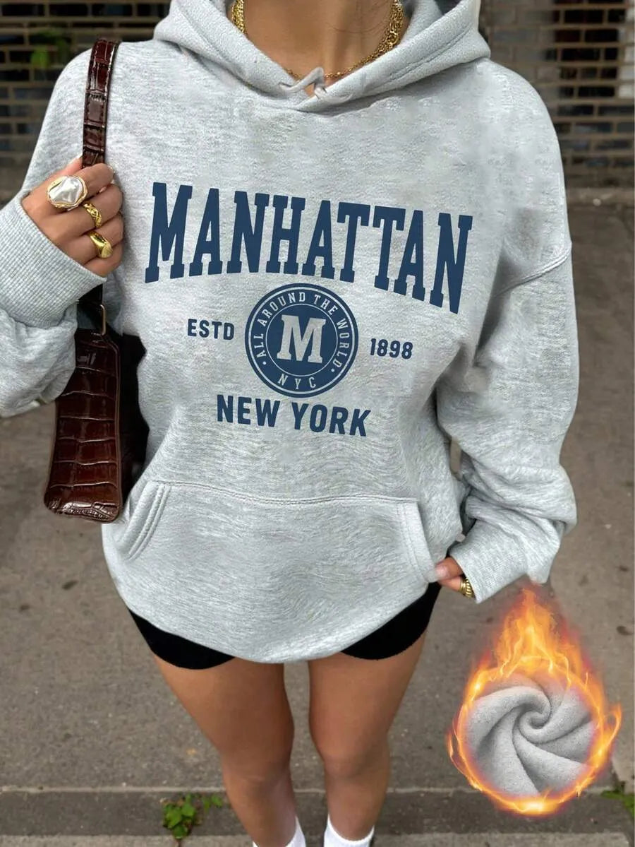 Sudadera informal para mujer con estampado de letras – Azul