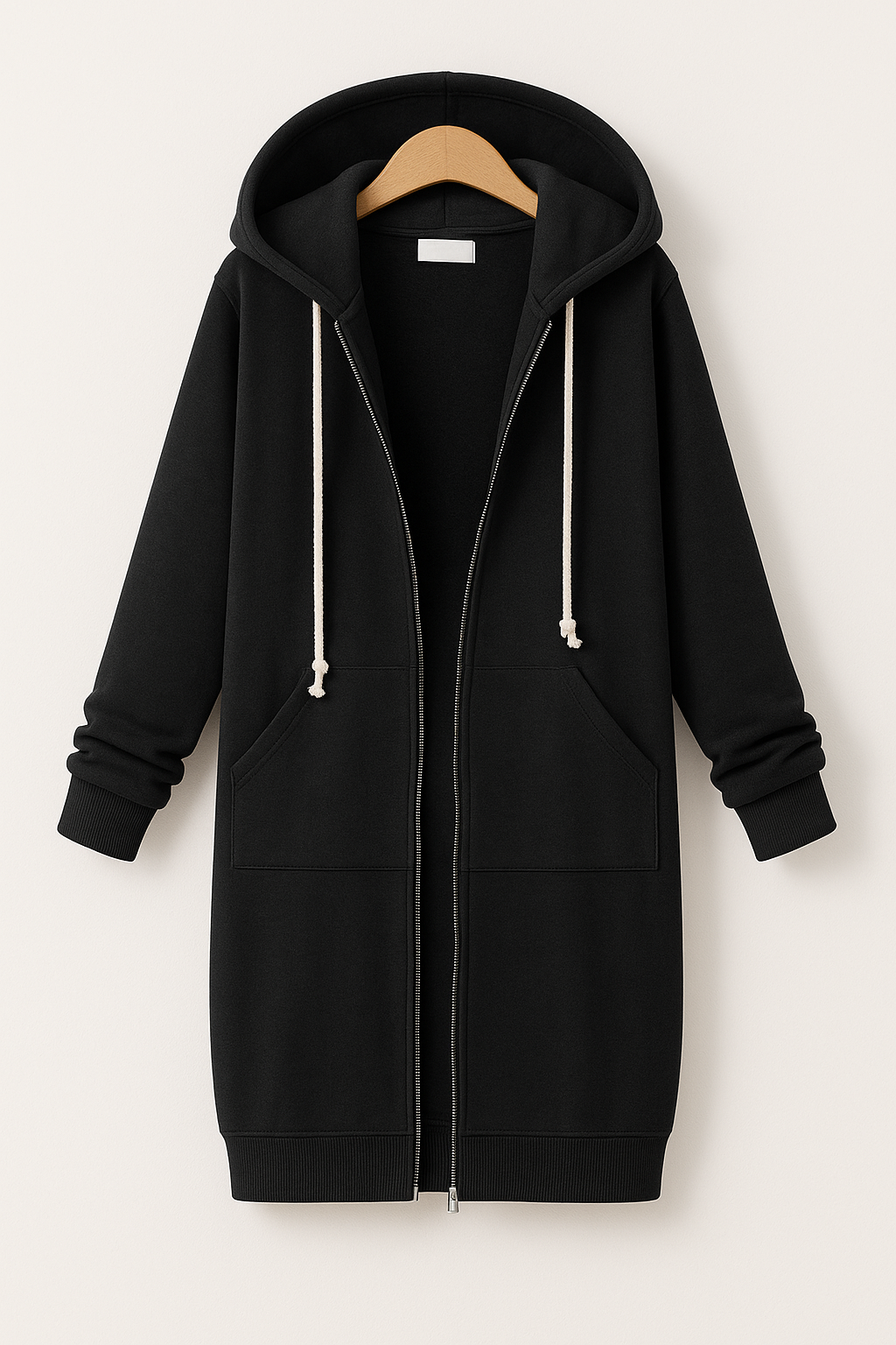 Sudadera larga para mujer con capucha y cremallera