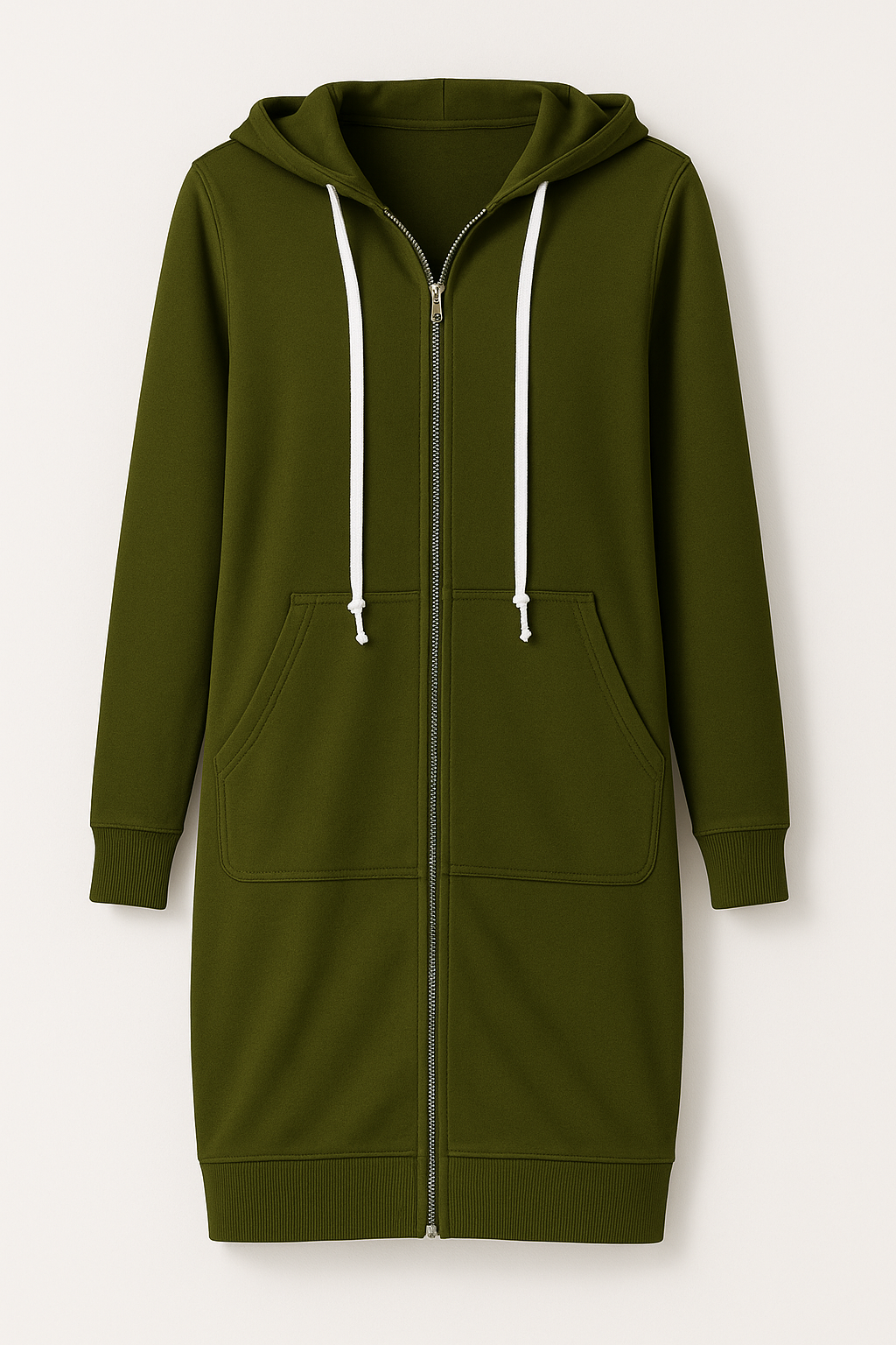 Sudadera larga para mujer con capucha y cremallera