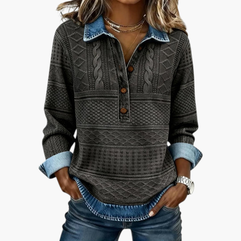 Sudadera para mujer con media abotonadura y acabado texturizado