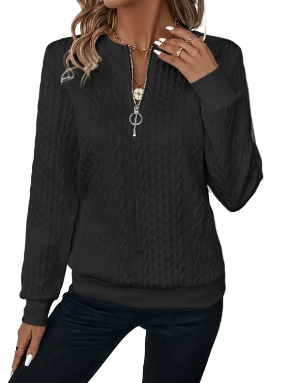Sudadera para mujer de manga larga con media cremallera y textura