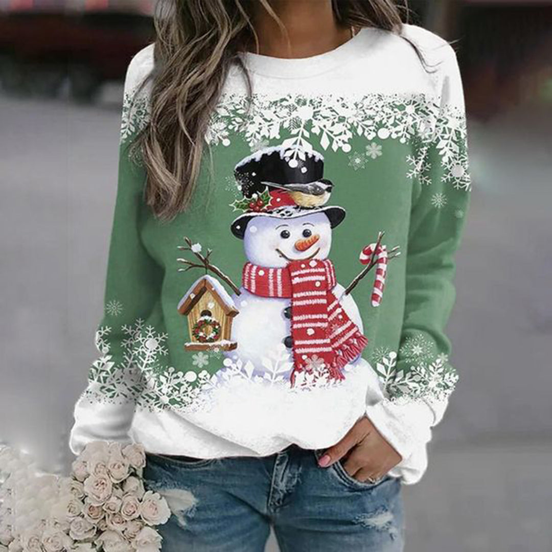 Suéter navideño para mujer con motivo festivo de muñeco de nieve