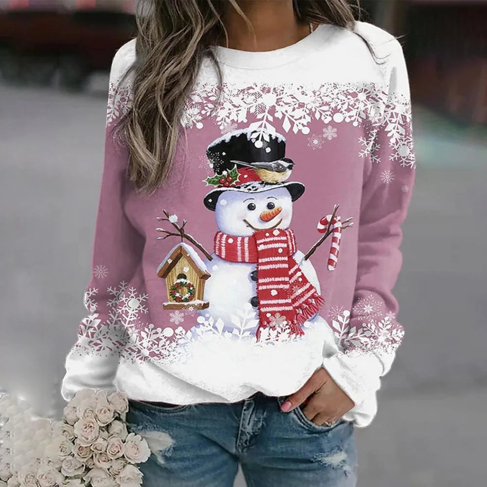 Suéter navideño para mujer con motivo festivo de muñeco de nieve