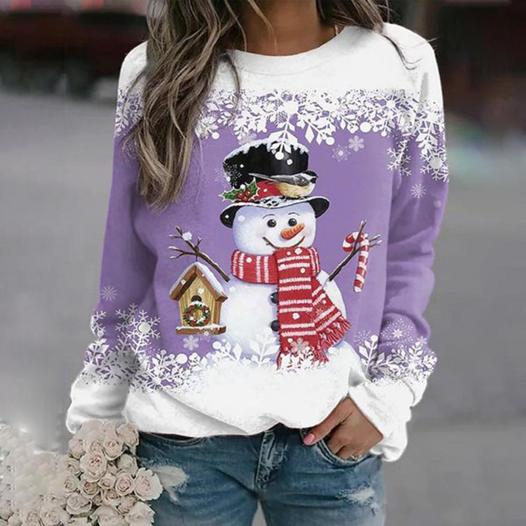 Suéter navideño para mujer con motivo festivo de muñeco de nieve