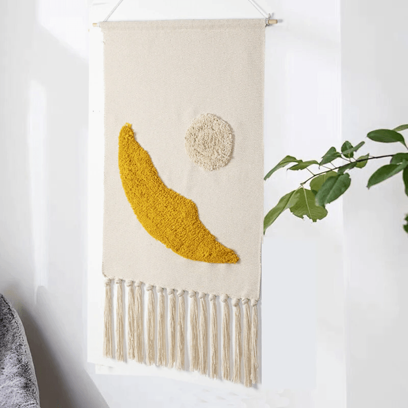 Tapiz de Pared Tejido con Estampado Geométrico y Borlas