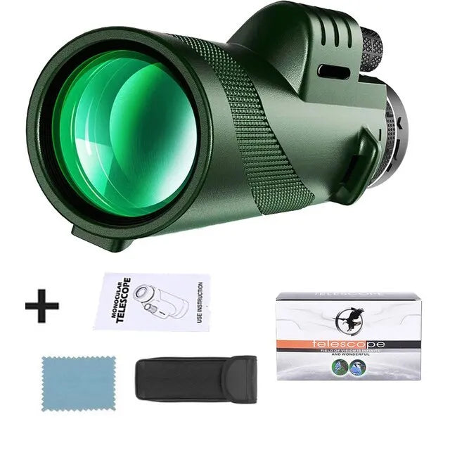 Telescopio monocular con zoom HD 80x100: Potente telescopio portátil para caza, camping y exploración al aire libre de viaje