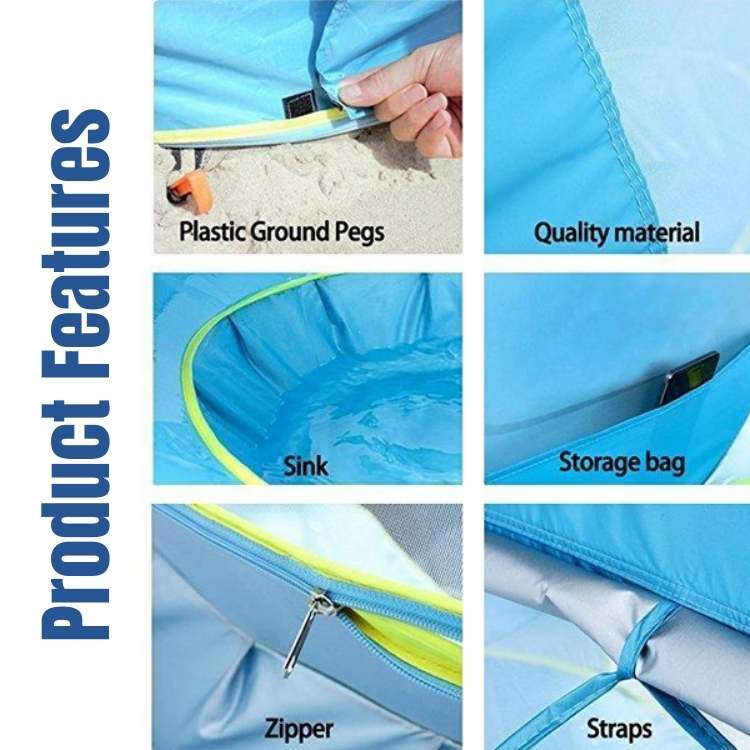Tienda de campaña de playa pop-up para bebé con piscina integrada