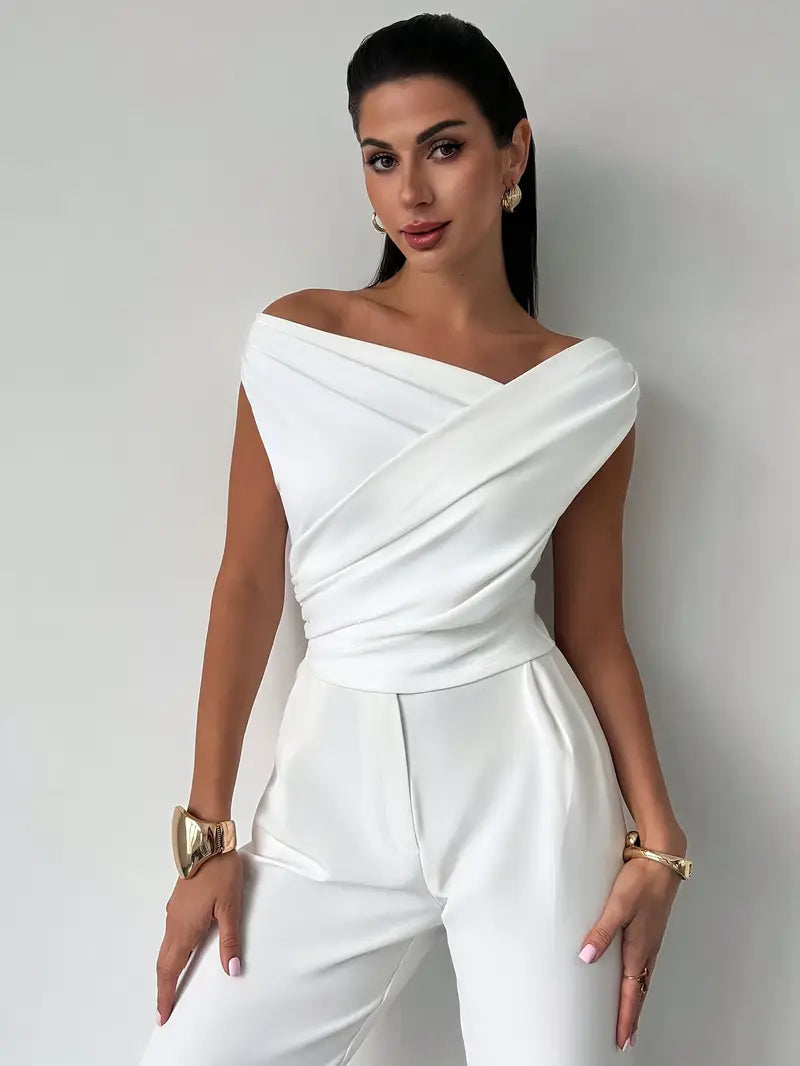 Top fruncido con cruzado – escote redondo y corte elegante