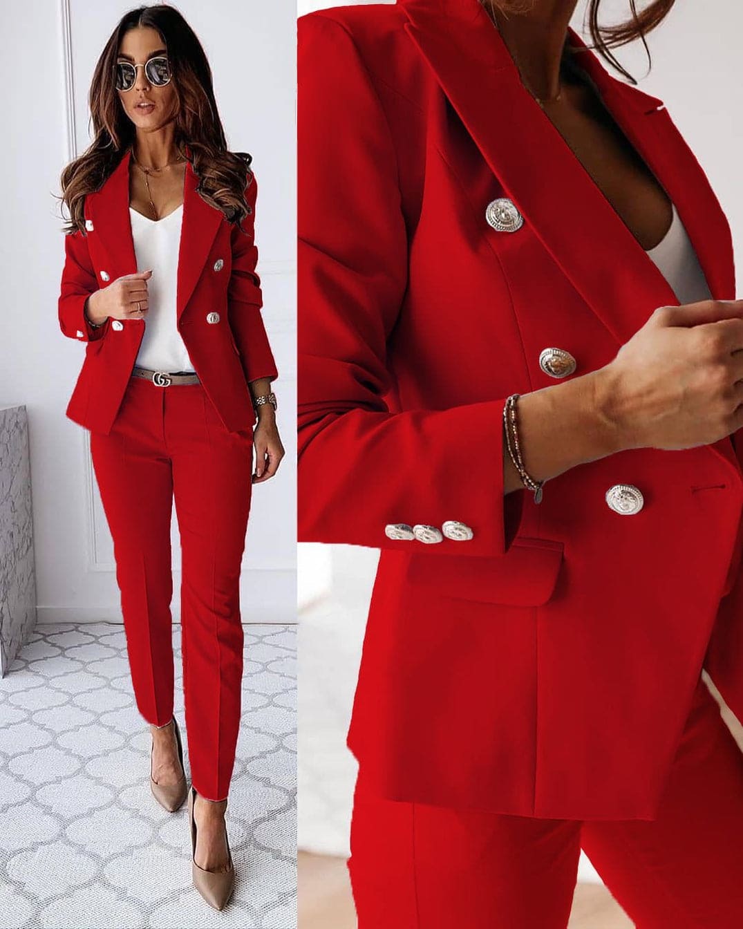 Traje de pantalón dos piezas doble botonadura para mujer