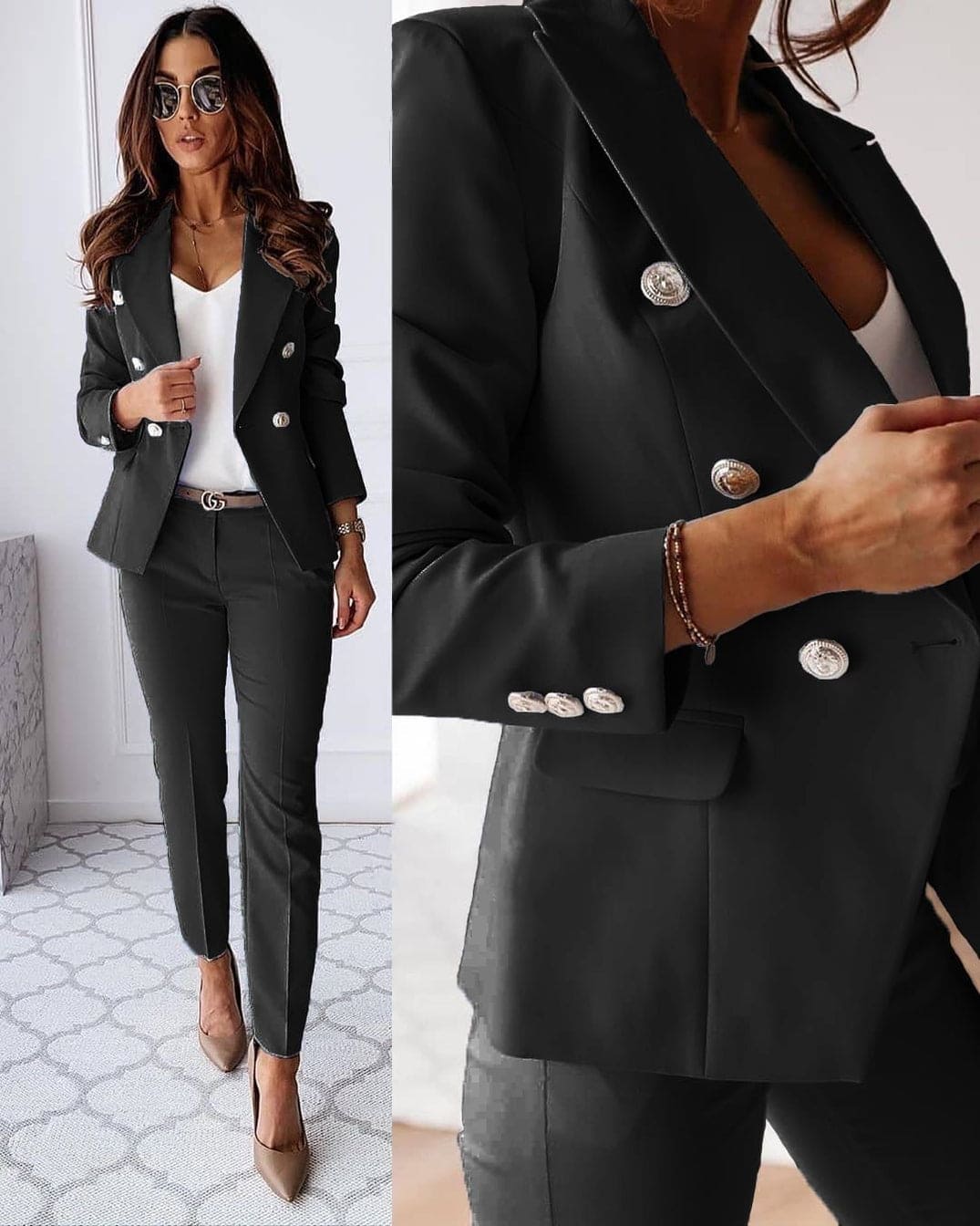 Traje de pantalón dos piezas doble botonadura para mujer