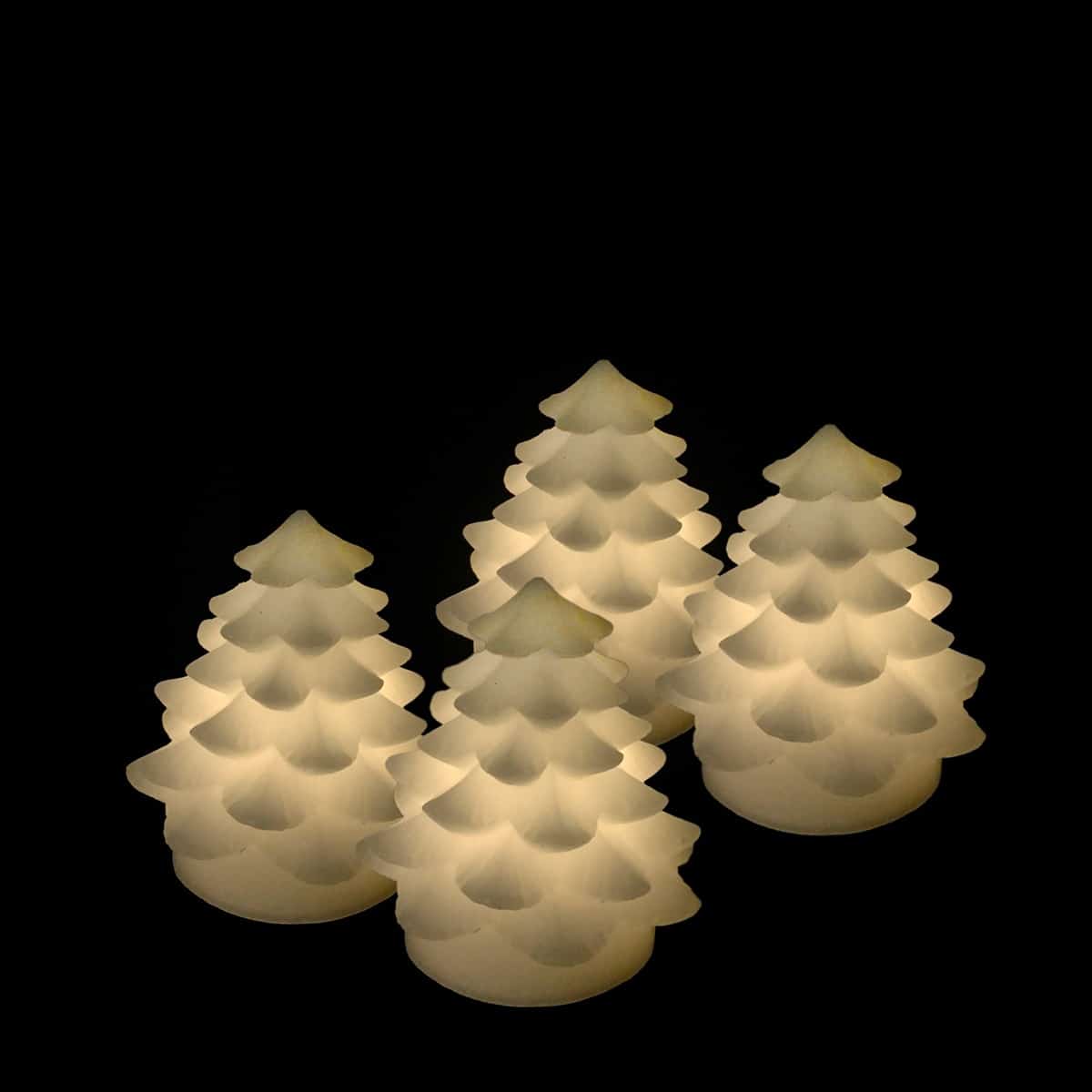 Velas LED de cera con forma de árbol de Navidad - 4 unidades - 7 cm - Blanco
