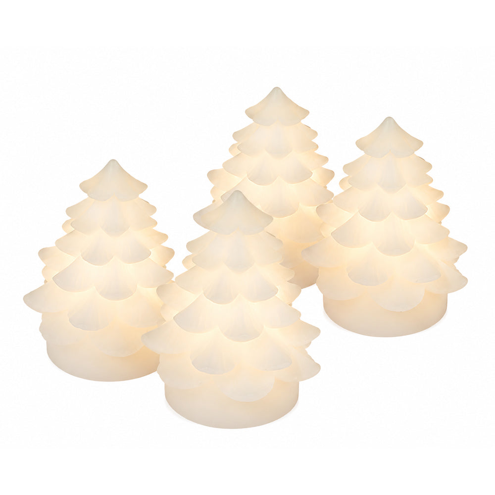 Velas LED de cera con forma de árbol de Navidad - 4 unidades - 7 cm - Blanco