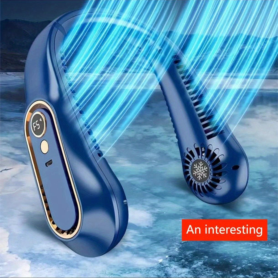 Ventilador de cuello portátil sin aspas con carga USB, 5 velocidades y pantalla digital – Enfriador potente con diseño sin hélice para exteriores