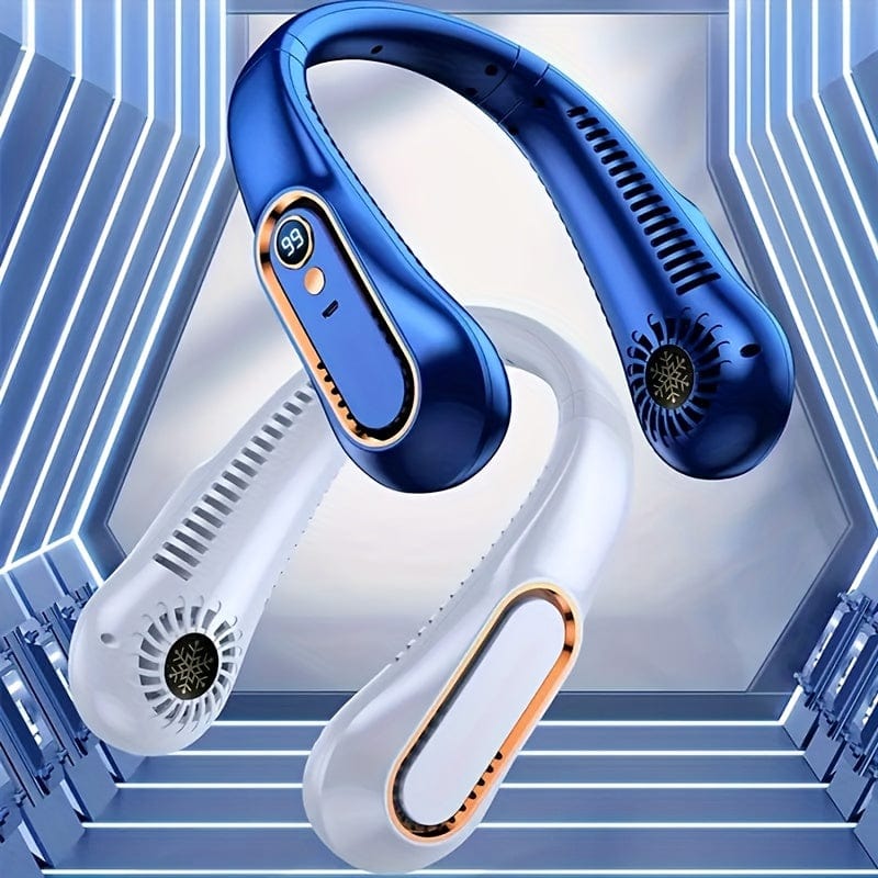 Ventilador de cuello portátil sin aspas con carga USB, 5 velocidades y pantalla digital – Enfriador potente con diseño sin hélice para exteriores