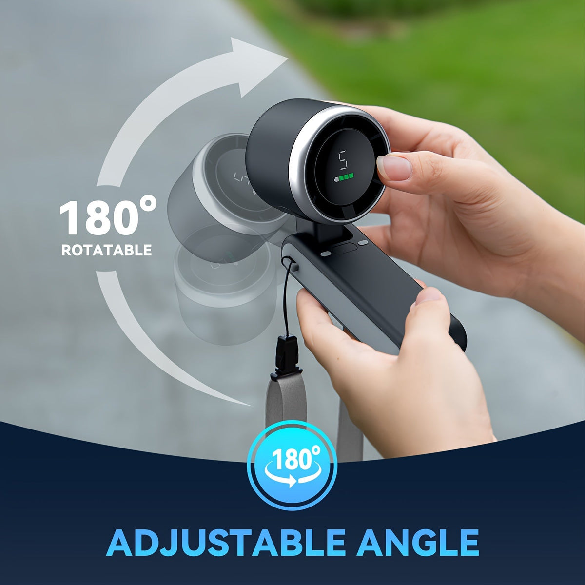 Ventilador de mano turbo de 12 horas con luz LED - Ventilador de refrigeración a batería con 5 velocidades y tecnología turbo de aire 3 en 1 - Diseño compacto para uso diario, viajes y aire libre
