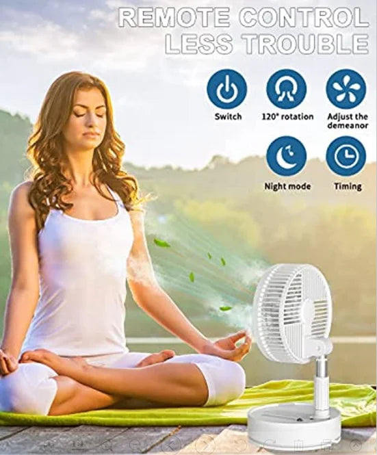 Ventilador de pie portátil de 6 pulgadas | Plegable, telescópico y USB | Batería recargable | 3 velocidades, ultra silencioso y de altura ajustable