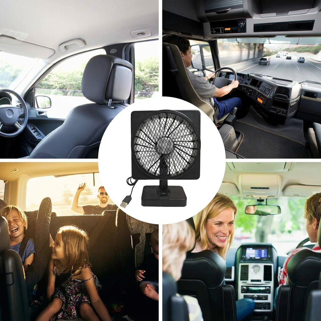 Ventilador portátil de 12V con nebulizador para coche y rotación de 360°