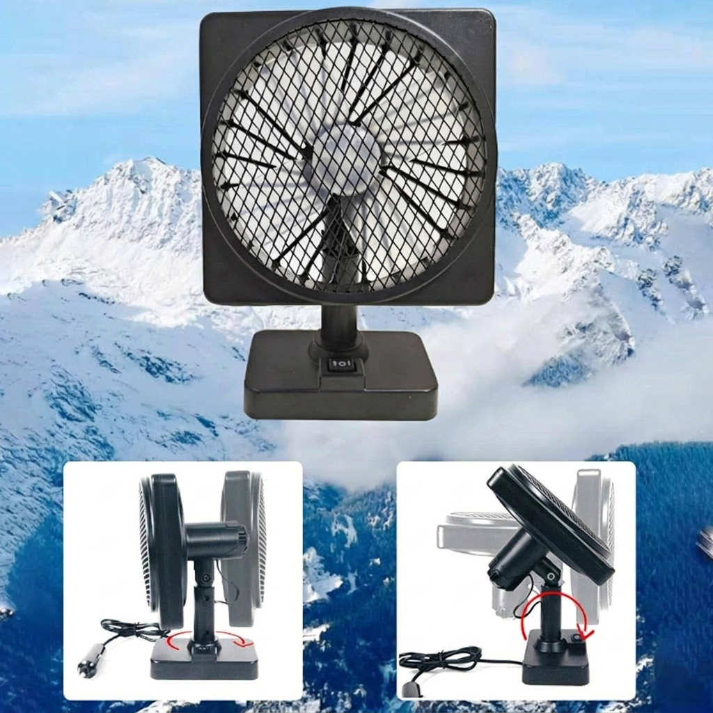 Ventilador portátil de 12V con nebulizador para coche y rotación de 360°