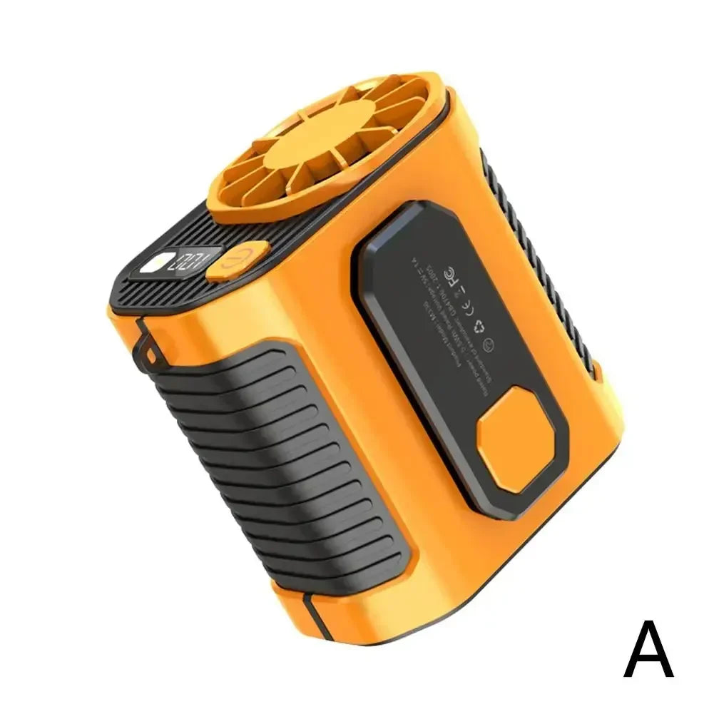 Ventilador portátil de cintura y cuello de 3600 mAh con potente flujo de aire, batería externa y luz LED para trabajo y actividades al aire libre