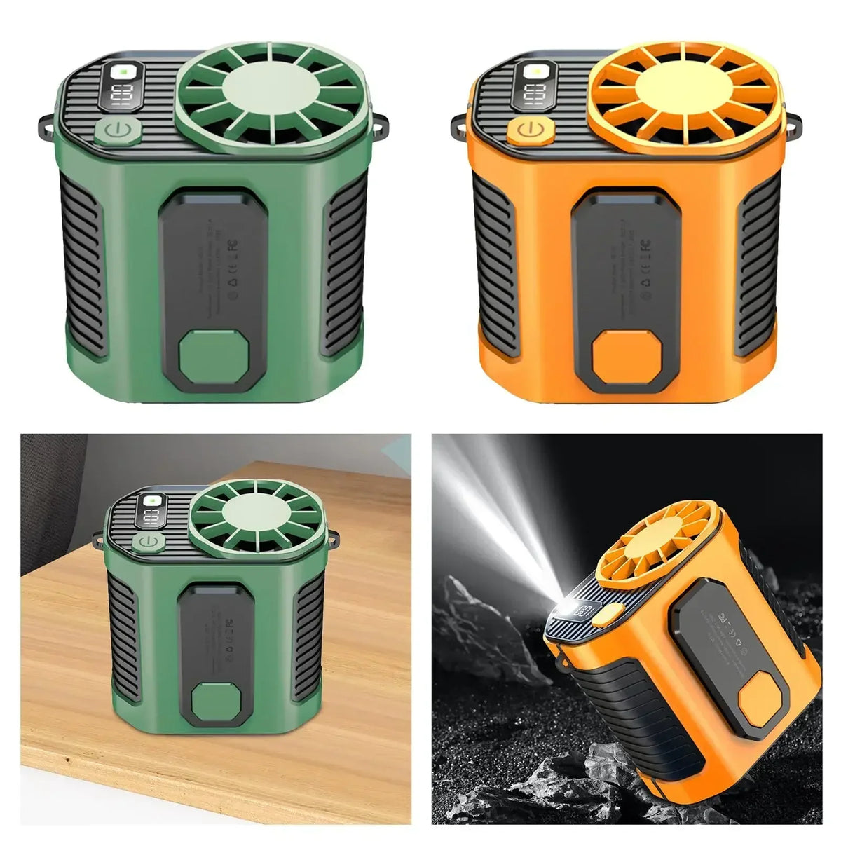 Ventilador portátil de cintura y cuello de 3600 mAh con potente flujo de aire, batería externa y luz LED para trabajo y actividades al aire libre