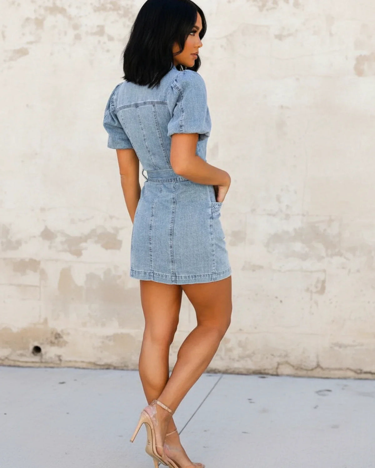 Vestido camisero corto para mujer con cinturón