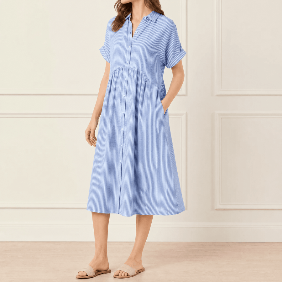 Vestido camisero midi a rayas con bolsillos
