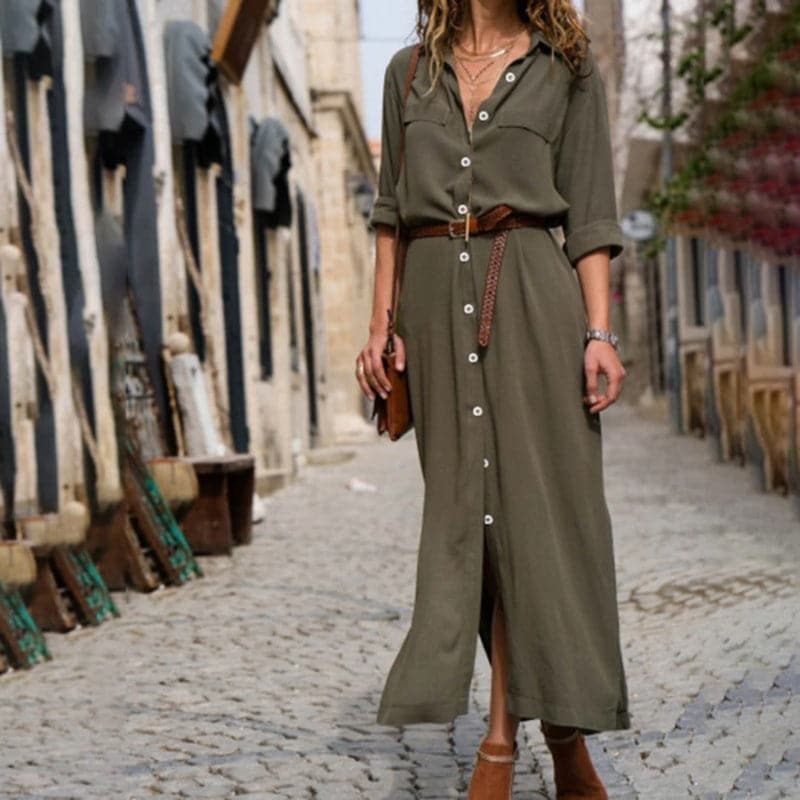 Vestido camisero midi con cinturón para mujer