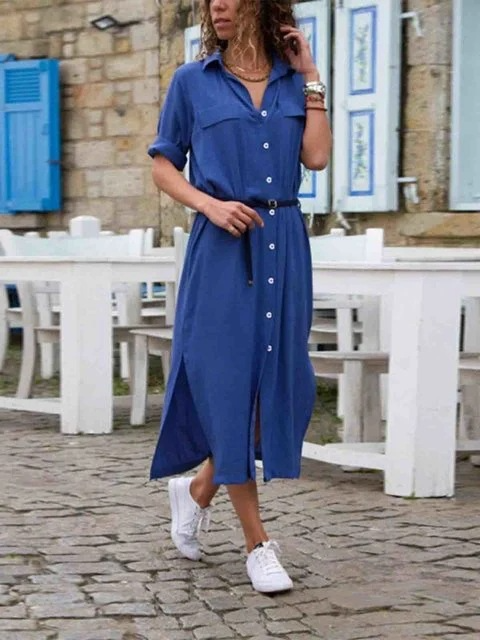 Vestido camisero midi con cinturón para mujer