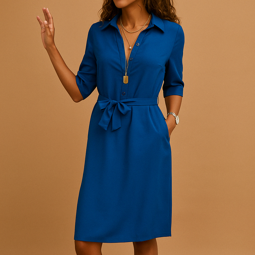 Vestido camisero mini con manga 3/4, escote en V y cinturón