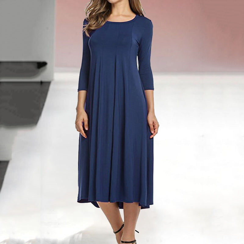Vestido casual acampanado monocolor con manga tres cuartos para mujer