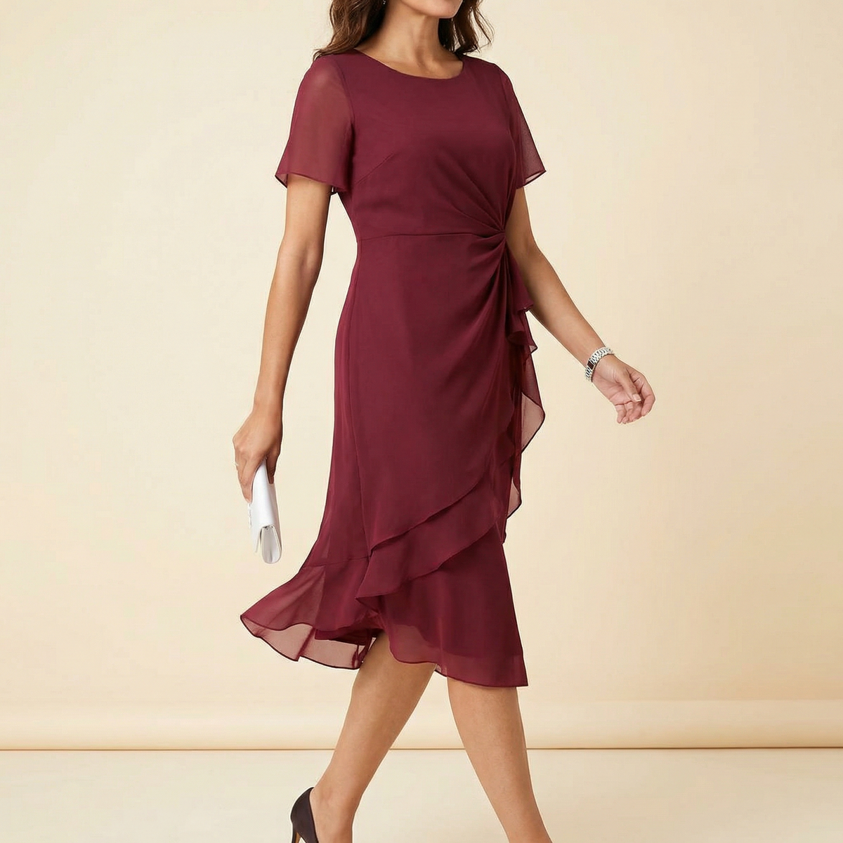 Vestido con Cintura Fruncida y Torsión