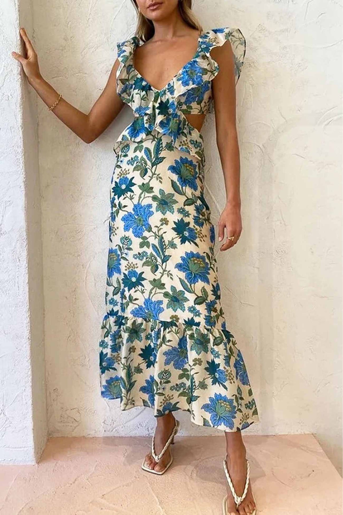 Vestido largo de flores sin mangas para mujer