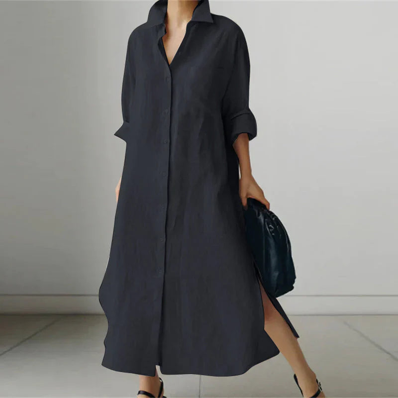 Vestido largo de manga larga con botones para mujer