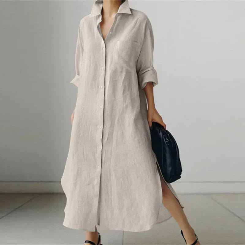 Vestido largo de manga larga con botones para mujer