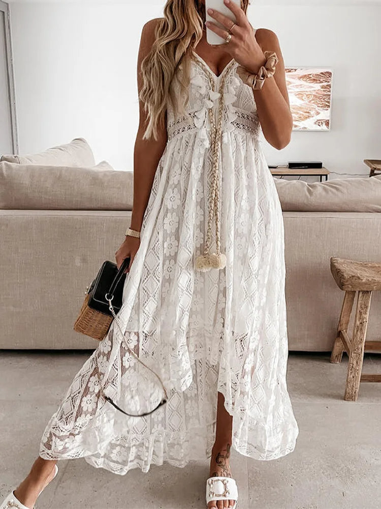 Vestido maxi bohemio elegante con mangas campana