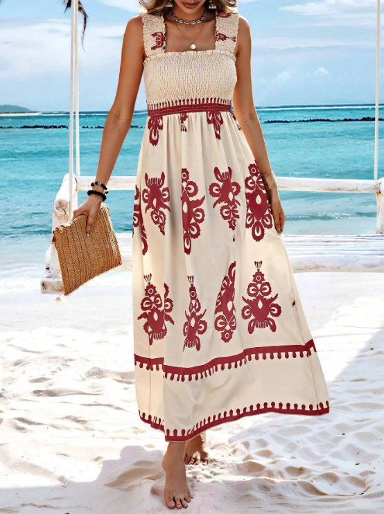 Vestido maxi con corpiño fruncido