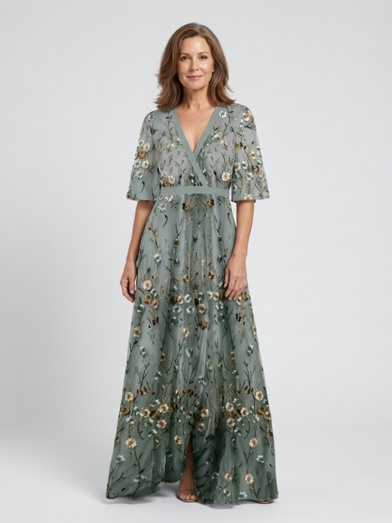 Vestido Maxi Cruzado Bordado para Mujer