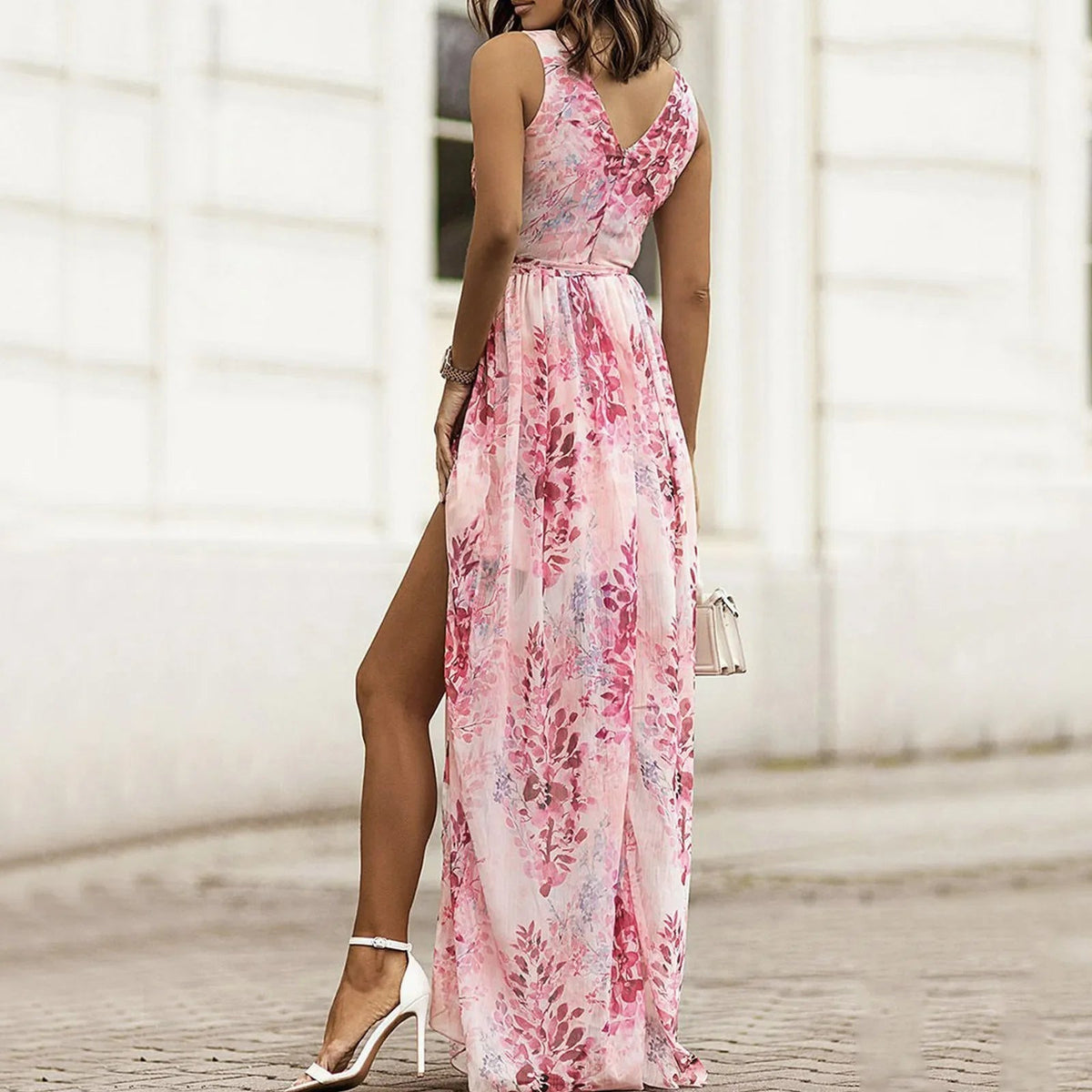 Vestido maxi cruzado para mujer con estampado floral y escote en V
