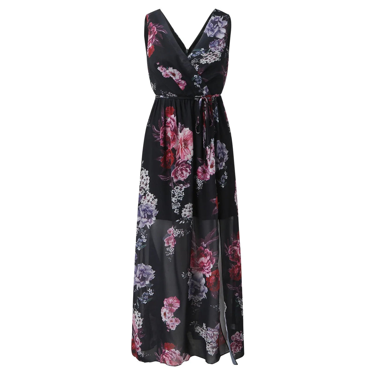 Vestido maxi cruzado para mujer con estampado floral y escote en V