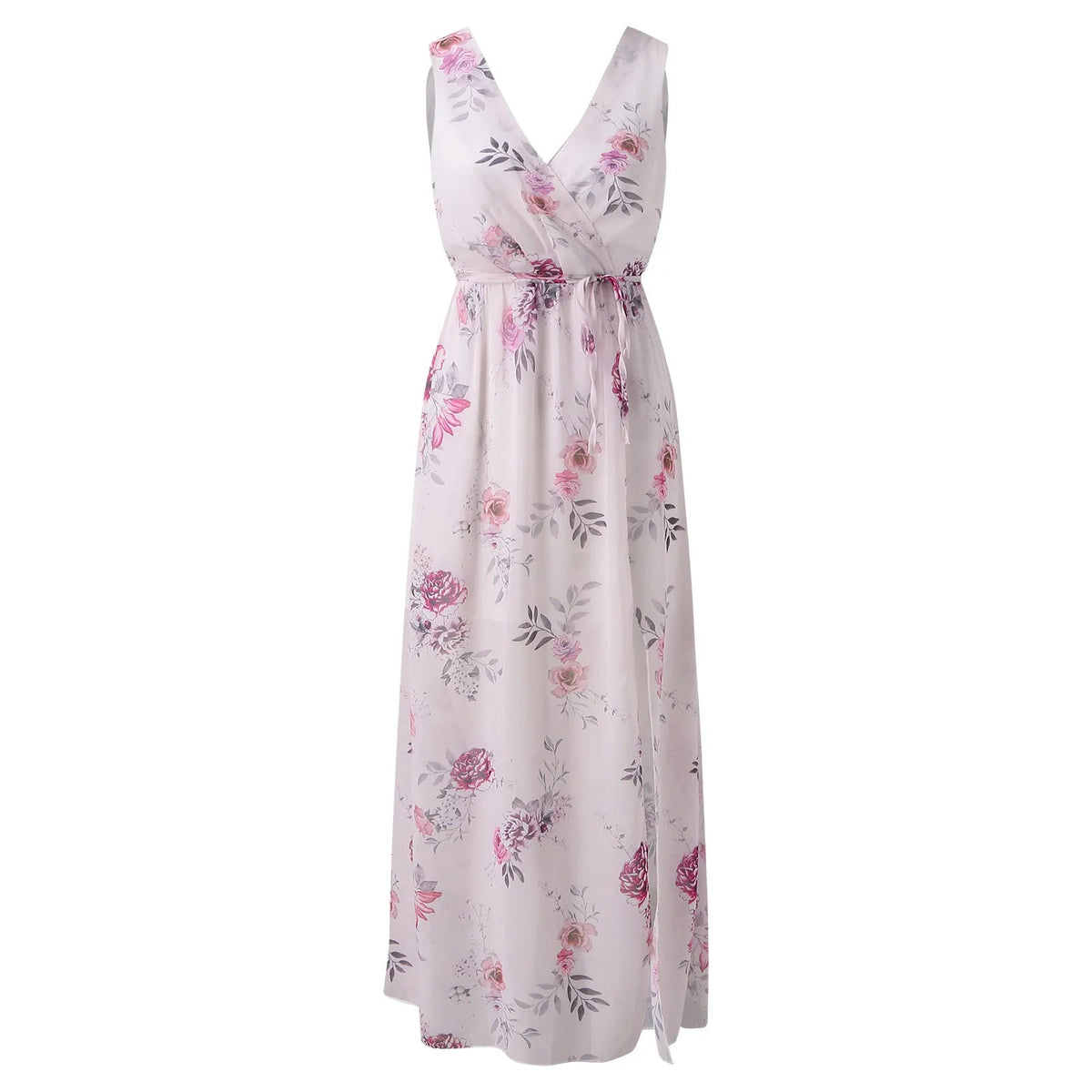 Vestido maxi cruzado para mujer con estampado floral y escote en V