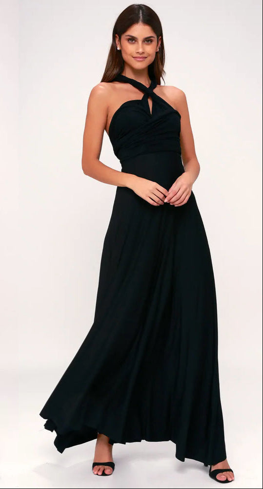 Vestido maxi cruzado sin mangas con cuello halter para mujer