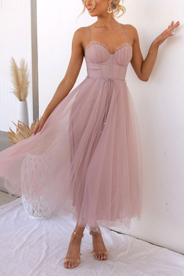 Vestido maxi de gasa fluido sin mangas con escote en V para mujer