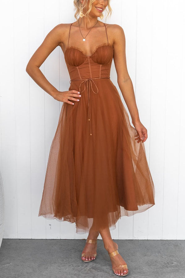 Vestido maxi de gasa fluido sin mangas con escote en V para mujer