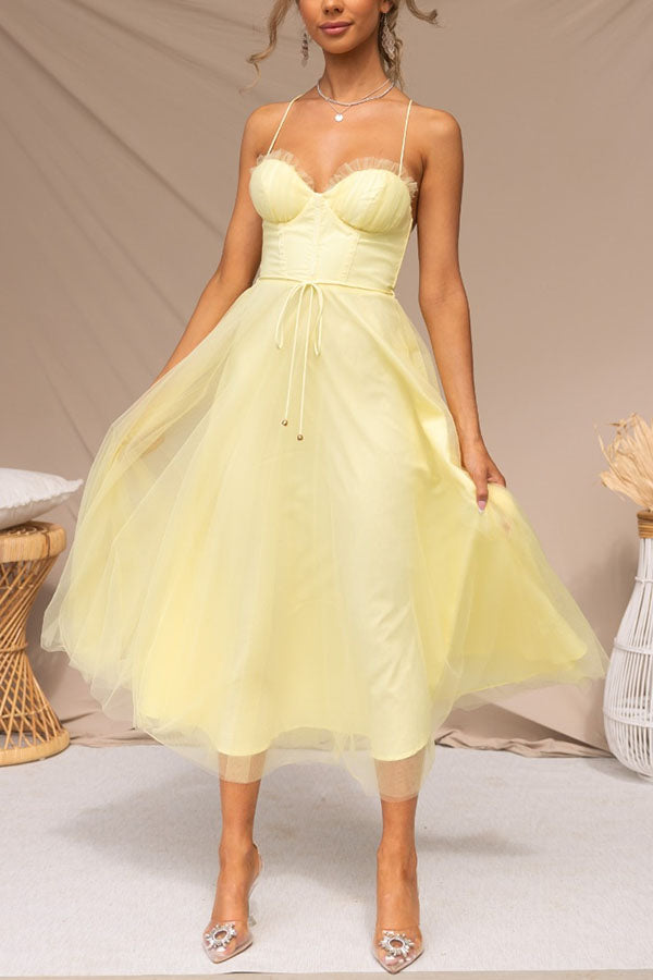 Vestido maxi de gasa fluido sin mangas con escote en V para mujer